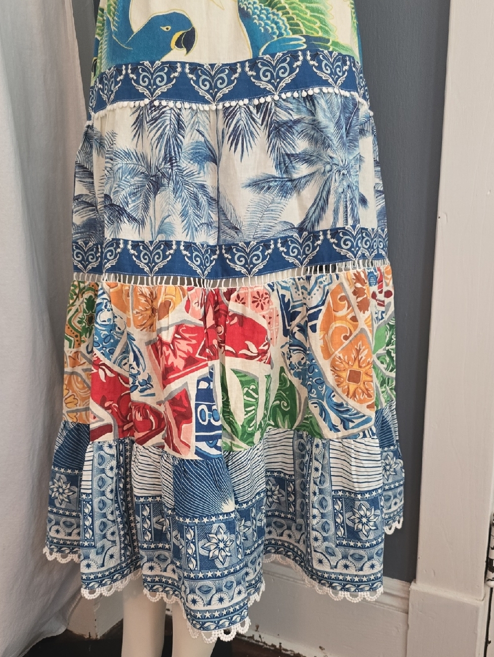 New With Tags FARM RIO tiered maxi  linen  blend skirt Sz M - Picture 9 of 13